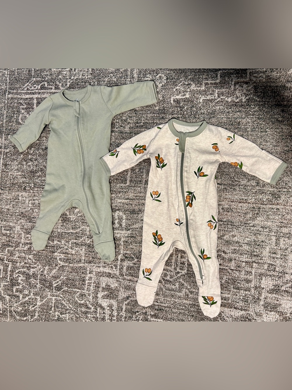 Newborn Unisex 100% Organic Cotton Boys Girls Zipper Footie Sleeper Pajamas 2 Pc - Picture 4 of 5
